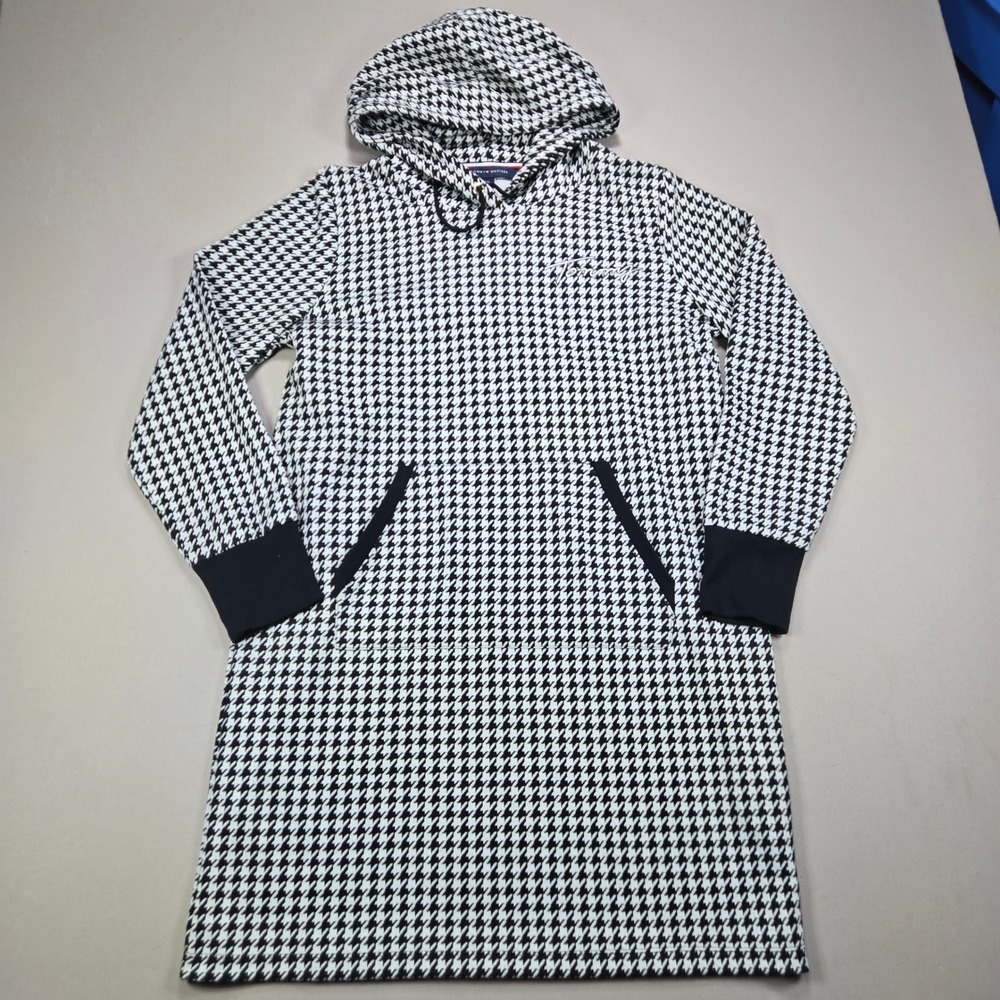Tommy Hilfiger Houndstooth Hoodie‎ Dress Black White L/G Long Sleeve Pockets